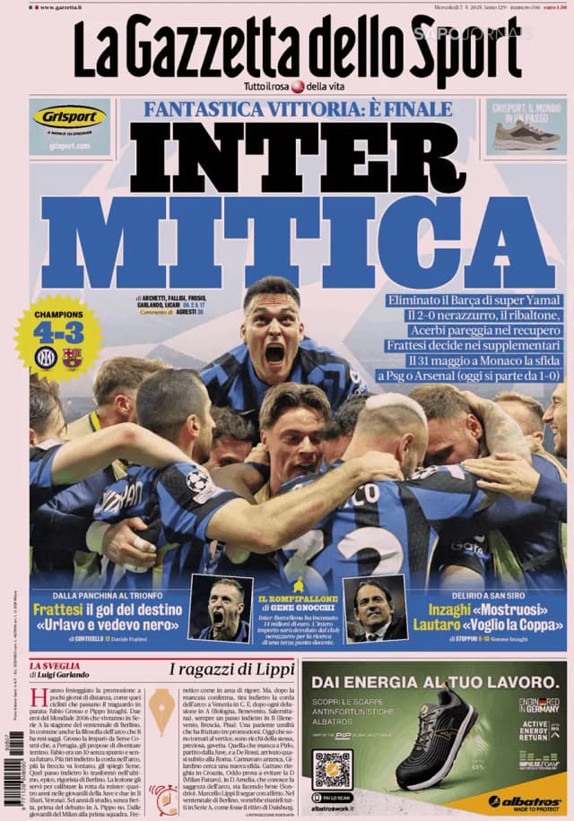 Capa jornal Gazzetta dello Sport 2025-05-07