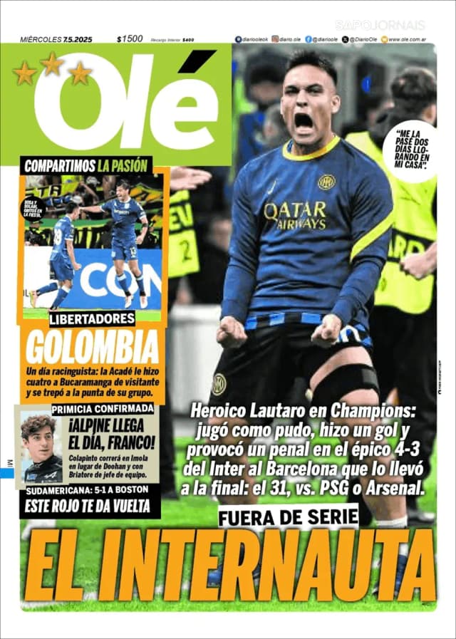 Capa jornal Olé 2025-05-07