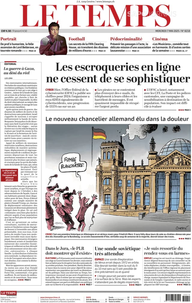 Capa jornal Le Temps 2025-05-07