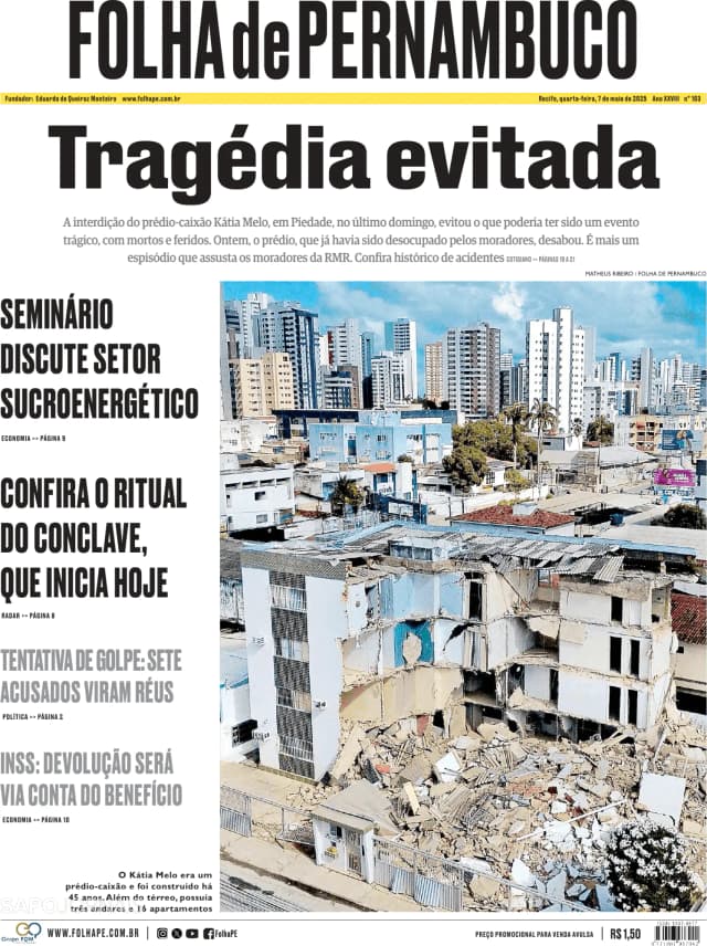 Capa jornal Folha de Pernambuco 2025-05-07