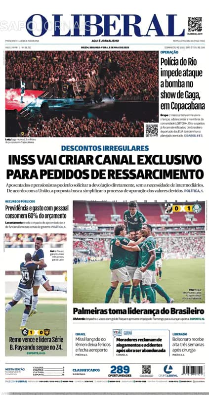 Capa jornal O Liberal 2025-05-06