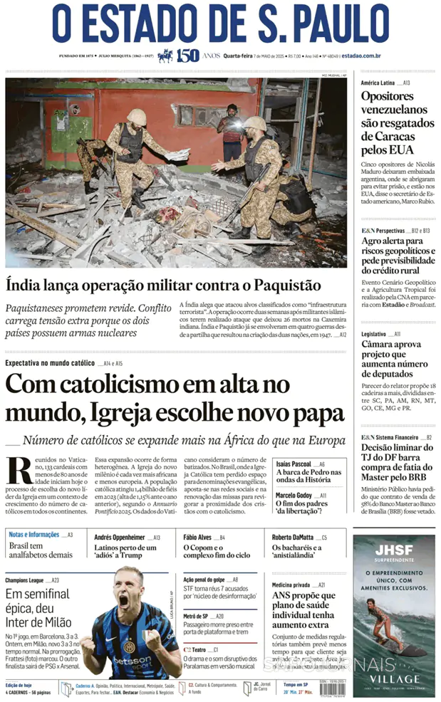 Capa jornal O Estado de S. Paulo 2025-05-07