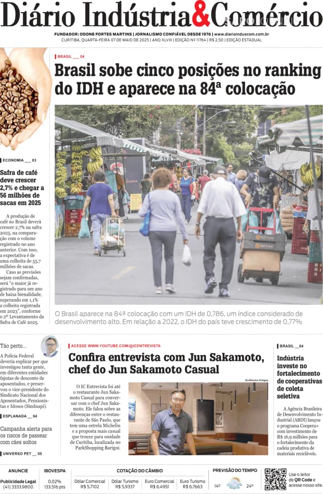 Capa jornal Diário Indústria & Comércio 2025-05-07