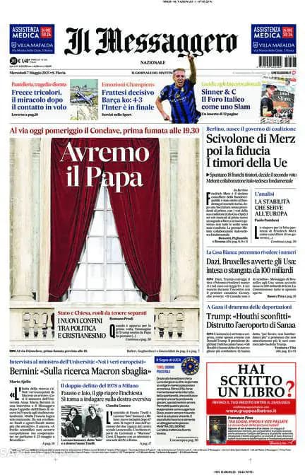 Capa jornal Il Messaggero 2025-05-07