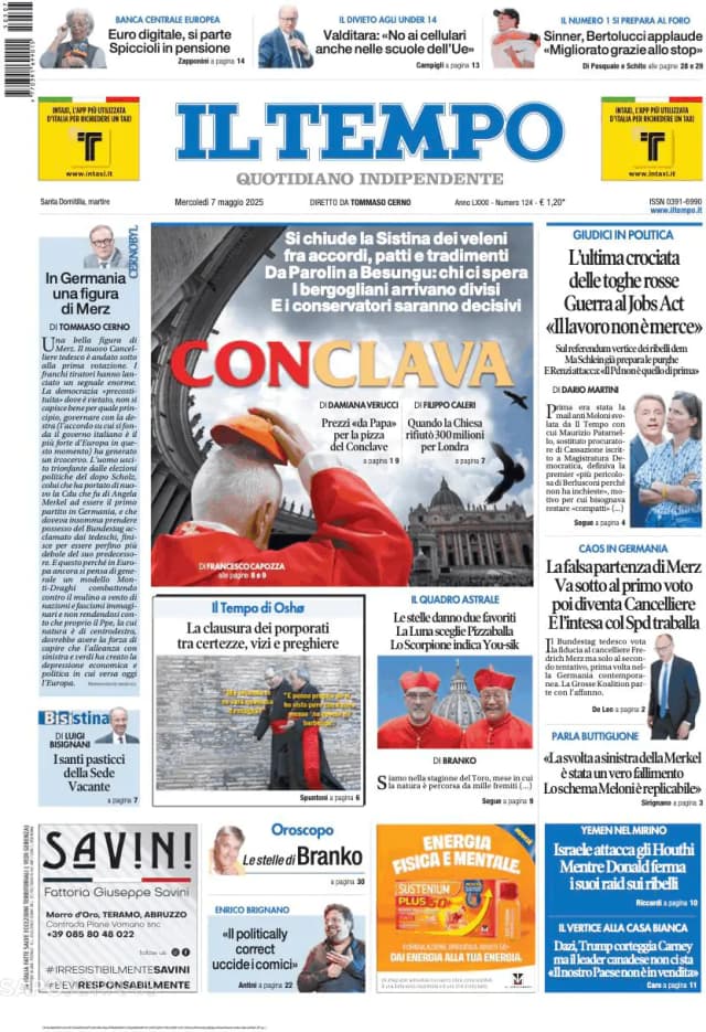 Capa jornal Il Tempo 2025-05-07
