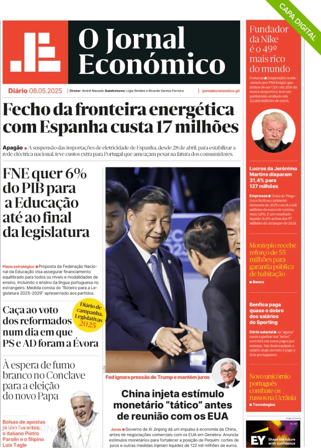 Capa jornal O Jornal Económico 2025-05-08