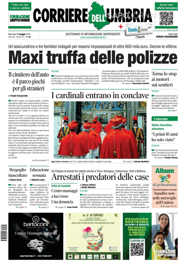 Capa jornal Corriere dell'Umbria 2025-05-07