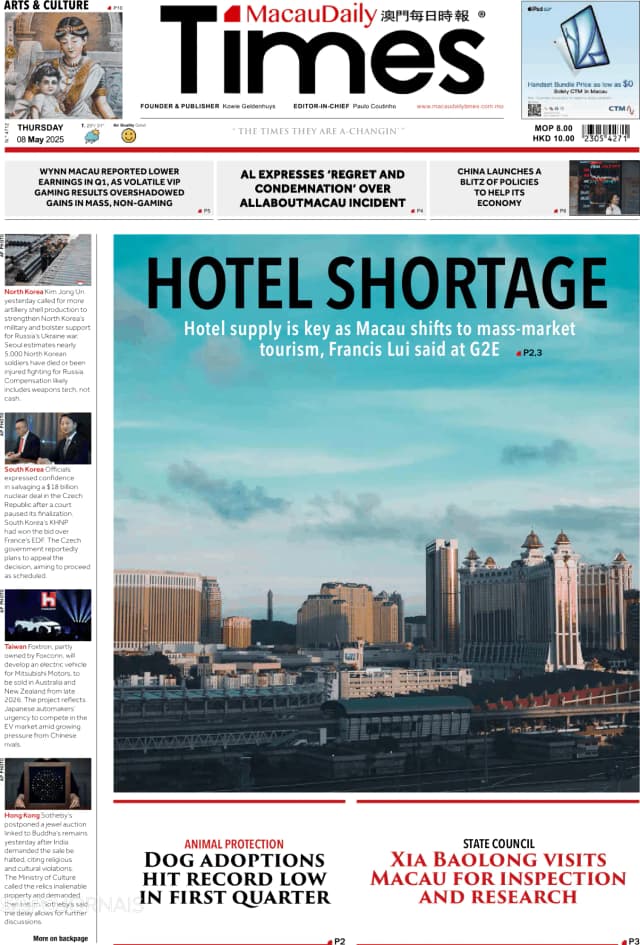 Capa jornal Macau Daily Times 2025-05-08