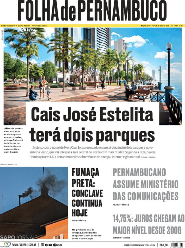Capa jornal Folha de Pernambuco 2025-05-08