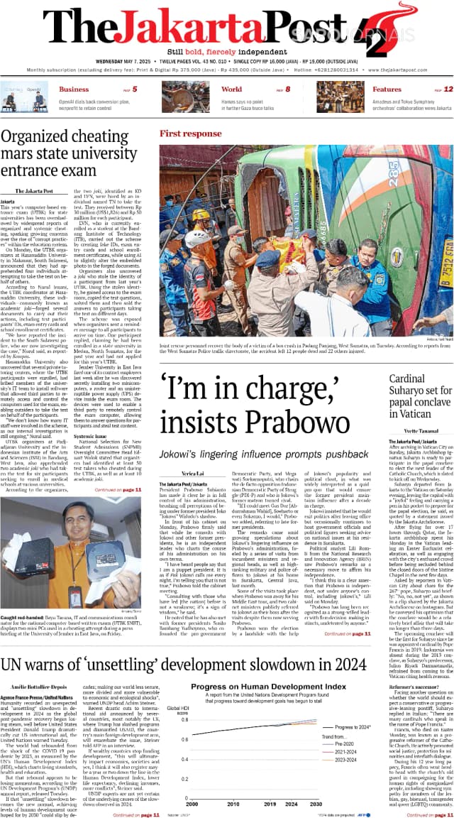 Capa jornal The Jakarta Post 2025-05-07