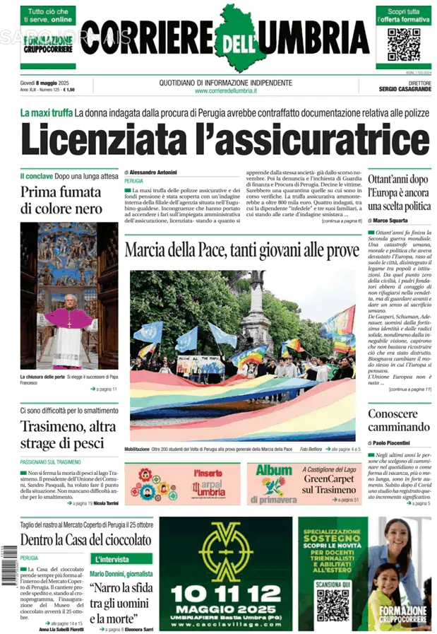 Capa jornal Corriere dell'Umbria 2025-05-08
