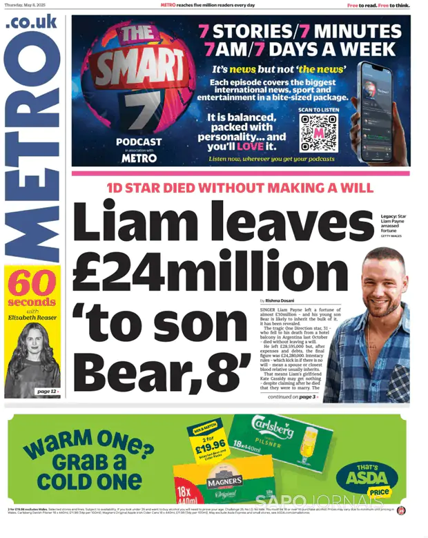 Capa jornal Metro London 2025-05-08