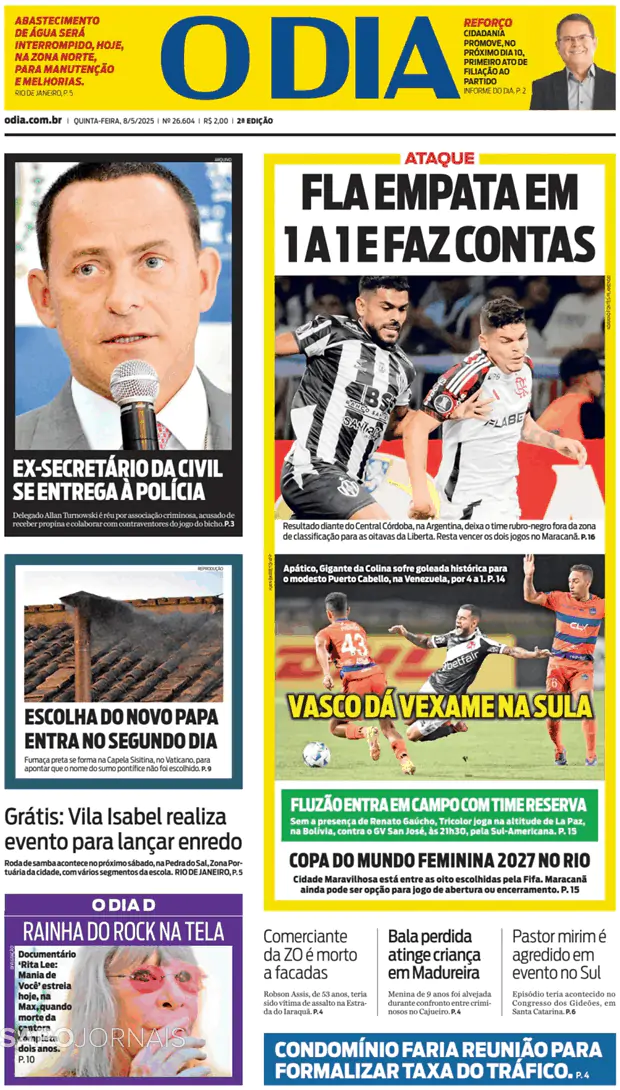 Capa jornal O Dia 2025-05-08