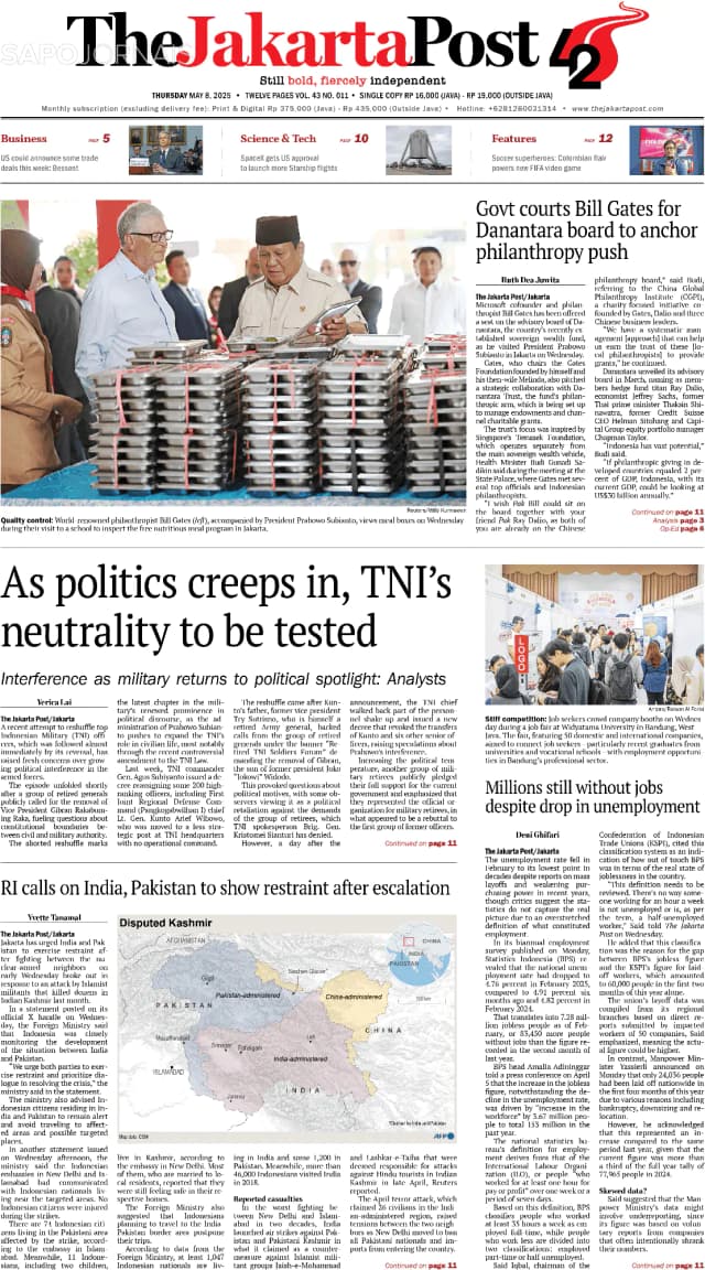 Capa jornal The Jakarta Post 2025-05-08