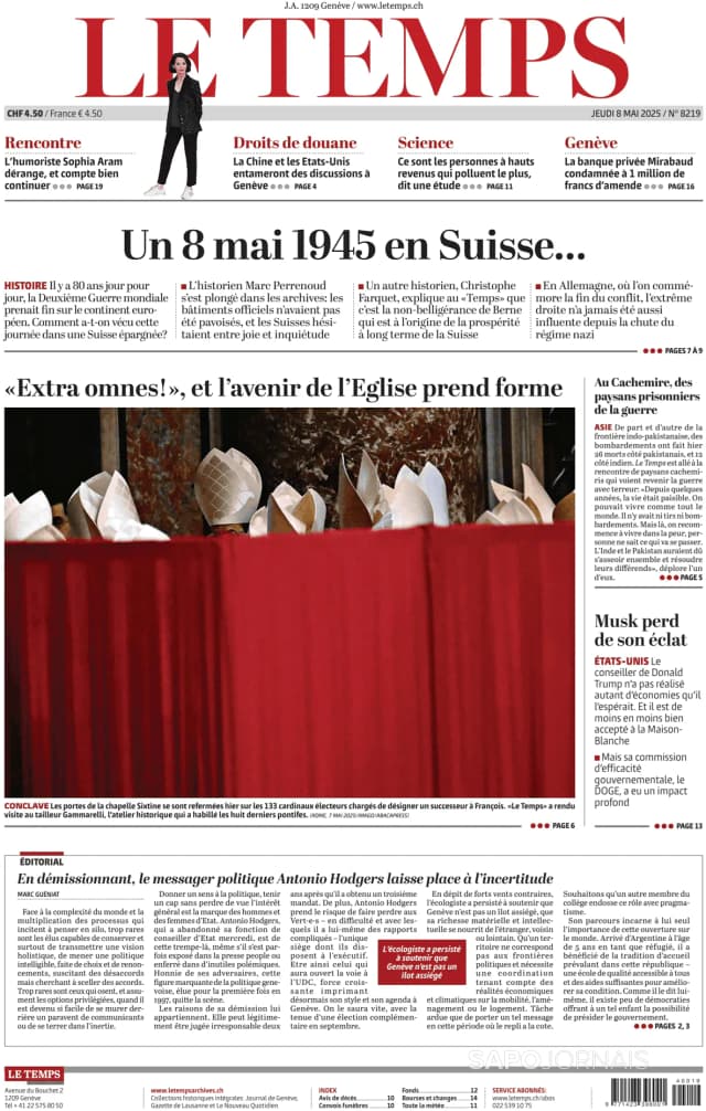Capa jornal Le Temps 2025-05-08