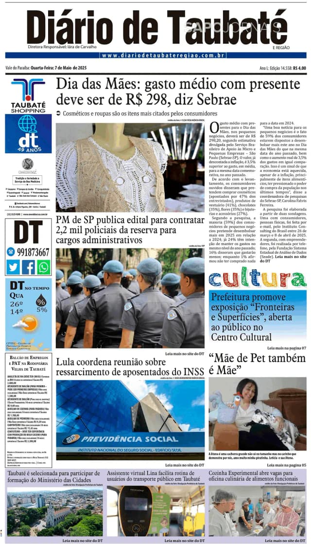 Capa jornal Diário de Taubaté 2025-05-07