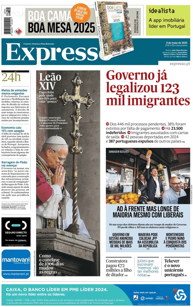 Capa jornal Expresso 2025-05-09