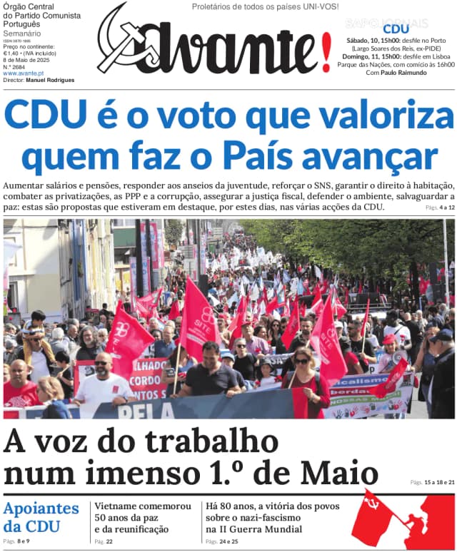 Capa jornal Avante! 2025-05-08