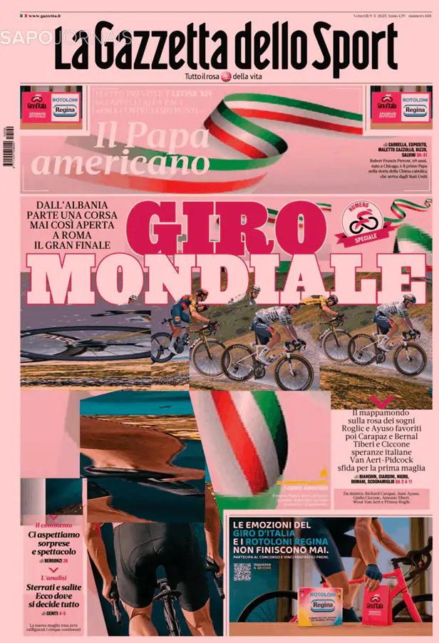 Capa jornal Gazzetta dello Sport 2025-05-09