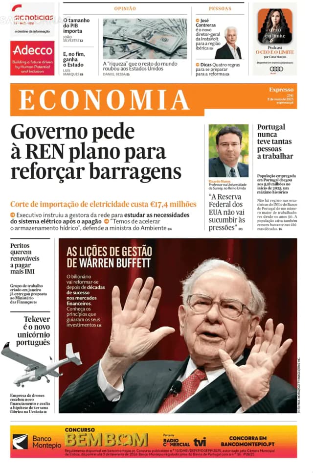 Capa jornal Economia/ Expresso 2025-05-09