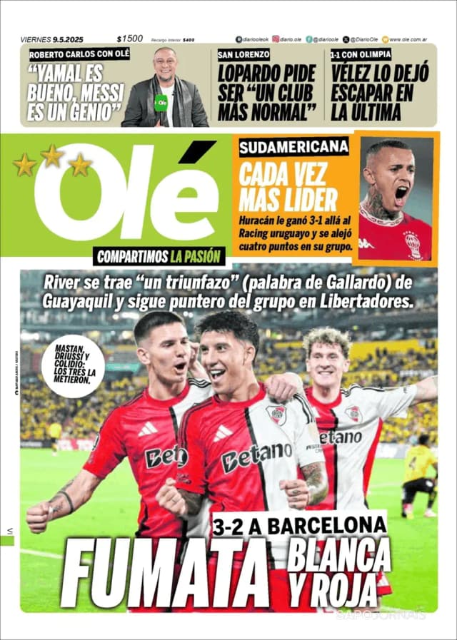 Capa jornal Olé 2025-05-09