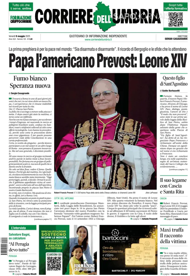 Capa jornal Corriere dell'Umbria 2025-05-09