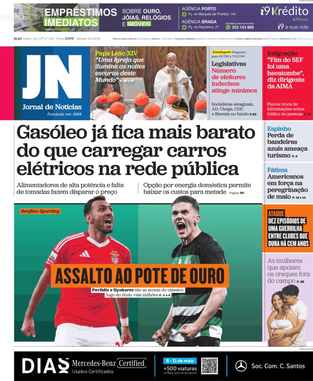 Capa jornal Jornal de Notícias 2025-05-10