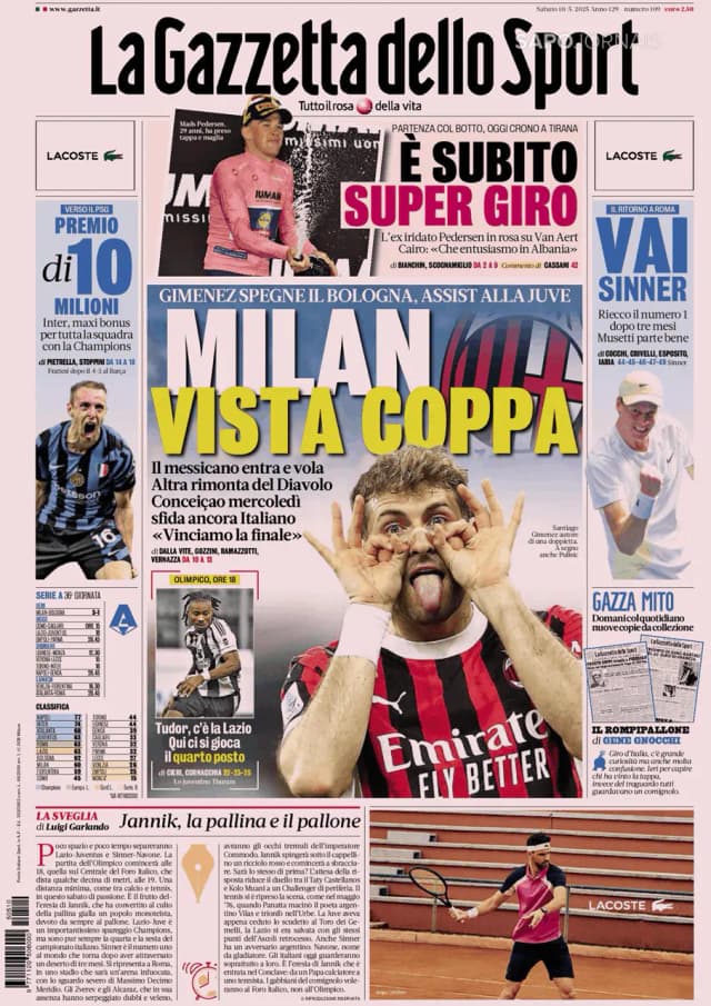 Capa jornal Gazzetta dello Sport 2025-05-10