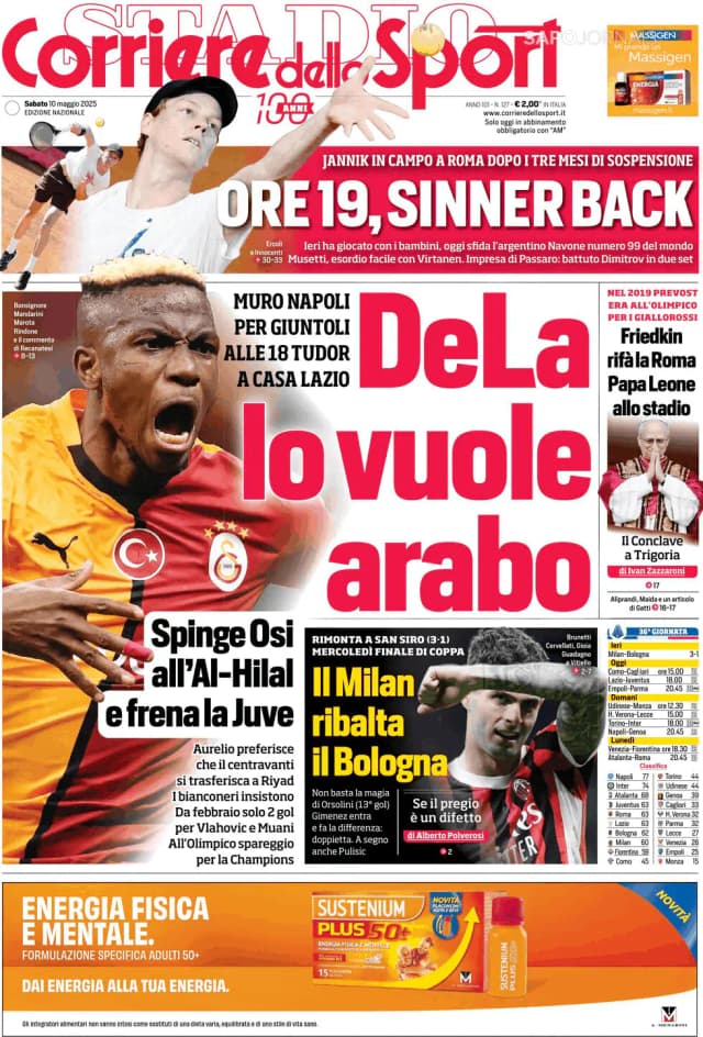 Capa jornal Corriere dello Sport 2025-05-10