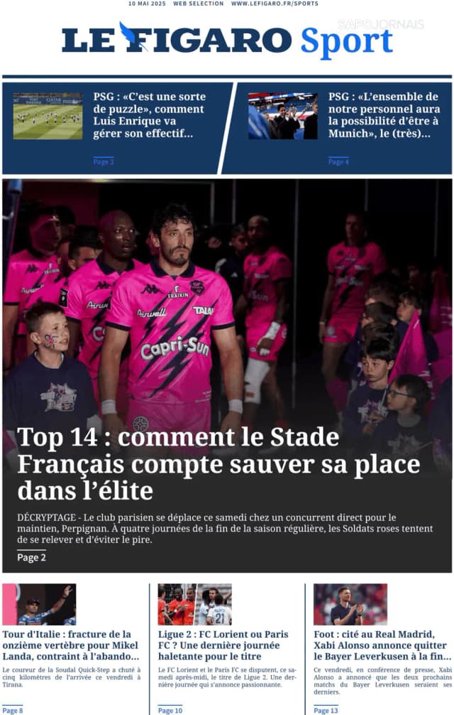 Capa jornal Le Figaro Sport 2025-05-10