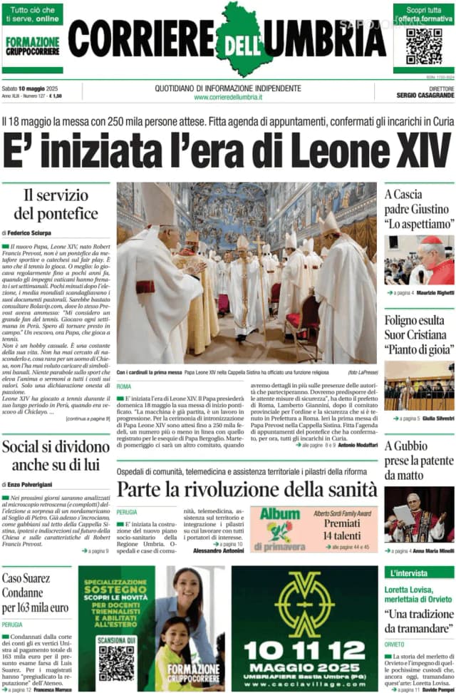 Capa jornal Corriere dell'Umbria 2025-05-10