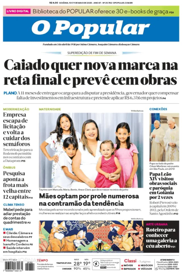 Capa jornal O Popular 2025-05-10