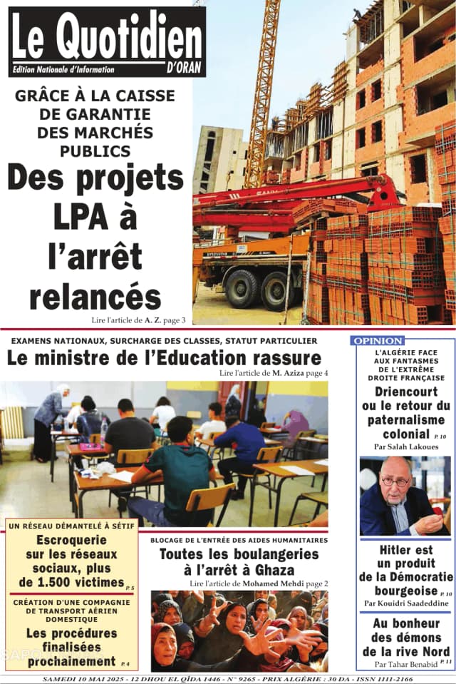 Capa jornal Le Quotidien D’Oran 2025-05-10