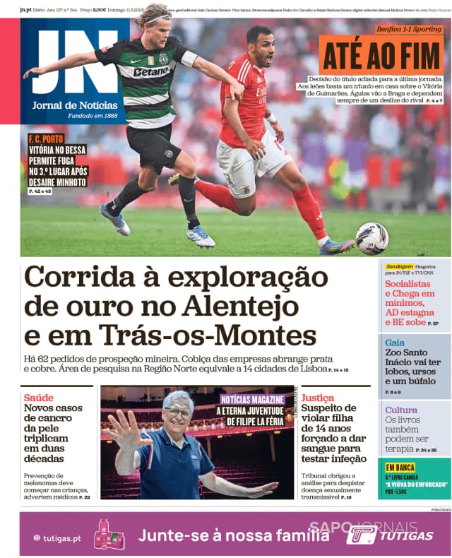 Capa jornal Jornal de Notícias 2025-05-11