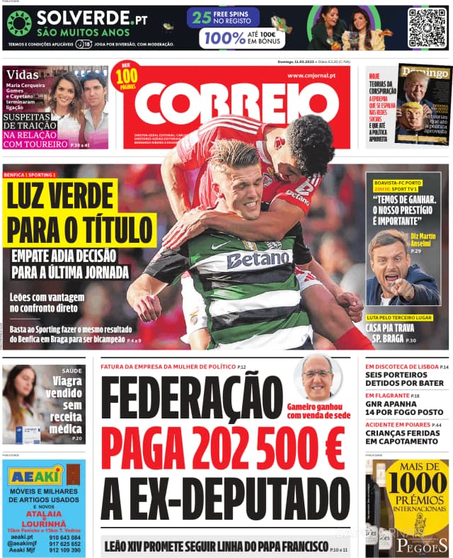 Capa jornal Correio da Manhã 2025-05-11