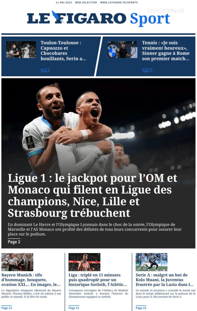 Capa jornal Le Figaro Sport 2025-05-11