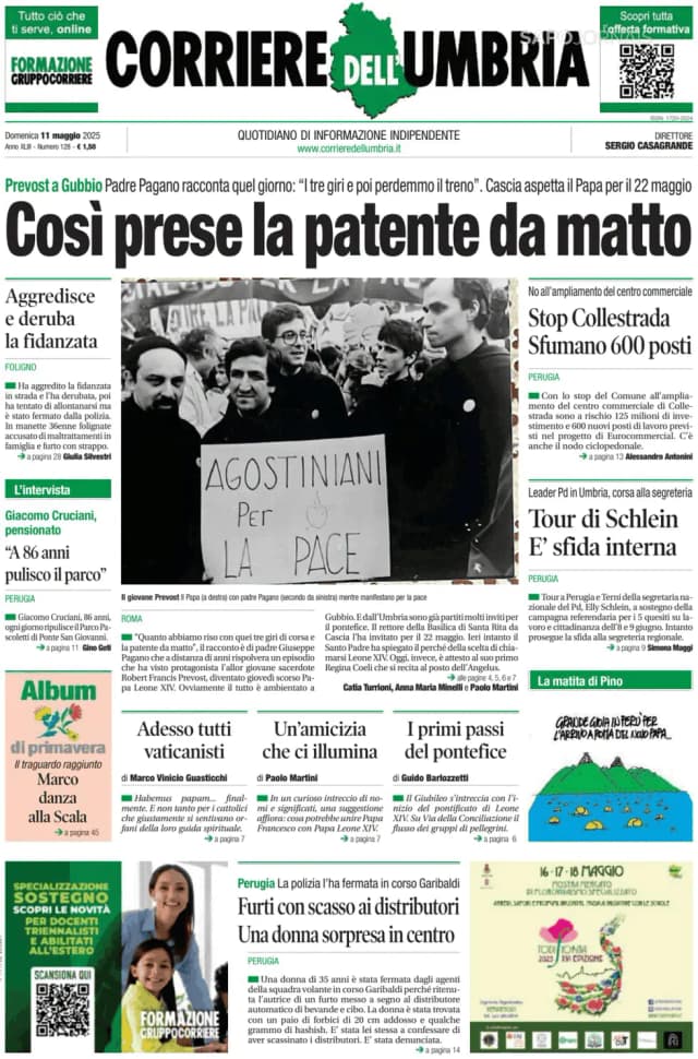 Capa jornal Corriere dell'Umbria 2025-05-11