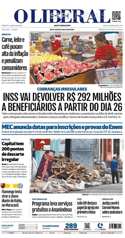 Capa jornal O Liberal 2025-05-10