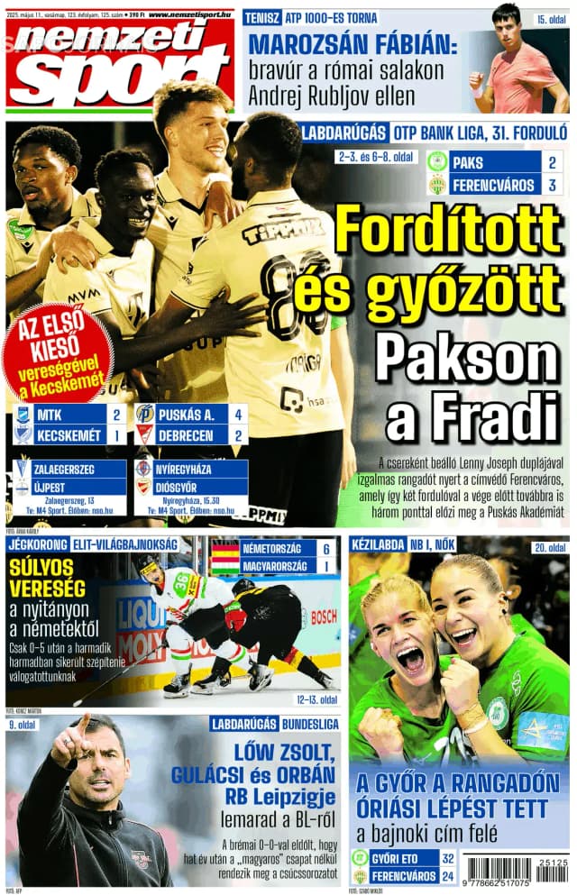 Capa jornal Nemzeti Sport 2025-05-11