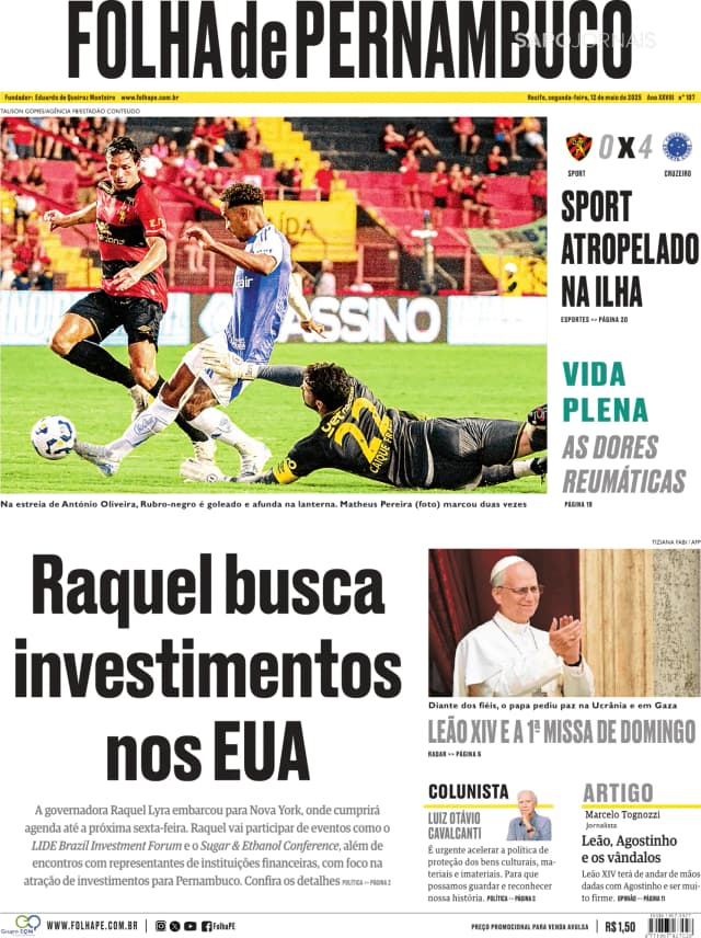 Capa jornal Folha de Pernambuco 2025-05-12