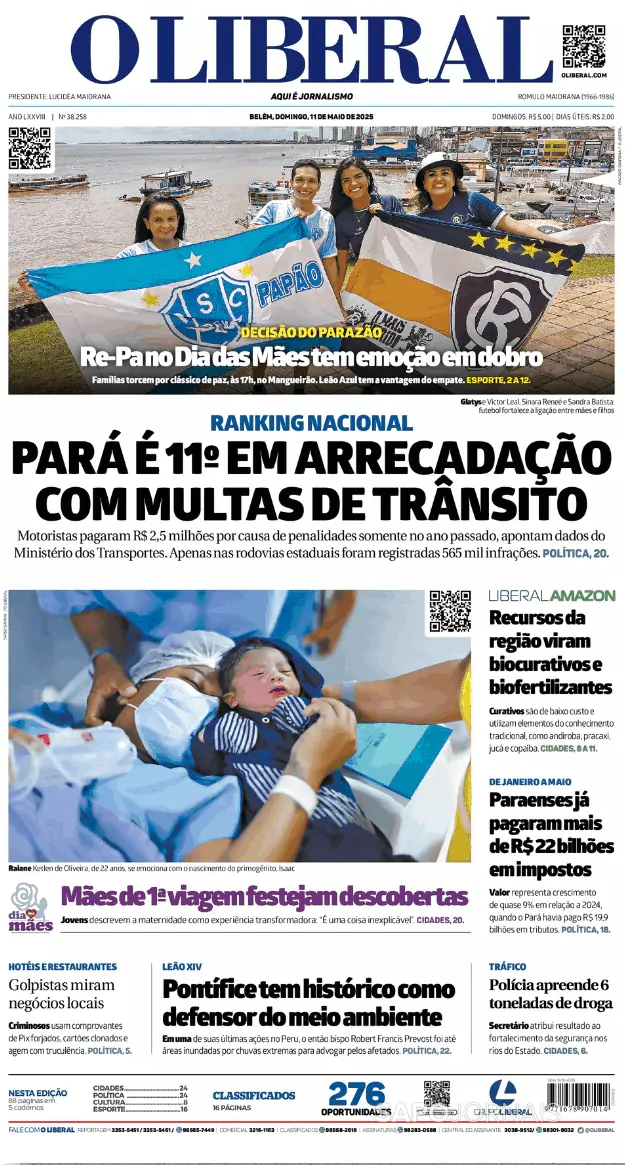 Capa jornal O Liberal 2025-05-11