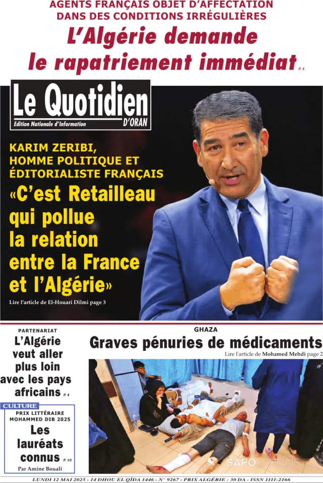 Capa jornal Le Quotidien D’Oran 2025-05-12