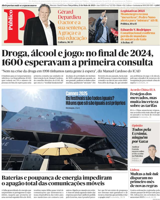 Capa jornal Público 2025-05-13