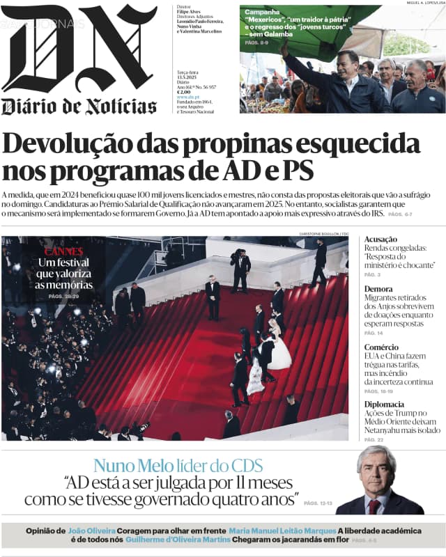 Capa jornal Diário de Notícias 2025-05-13