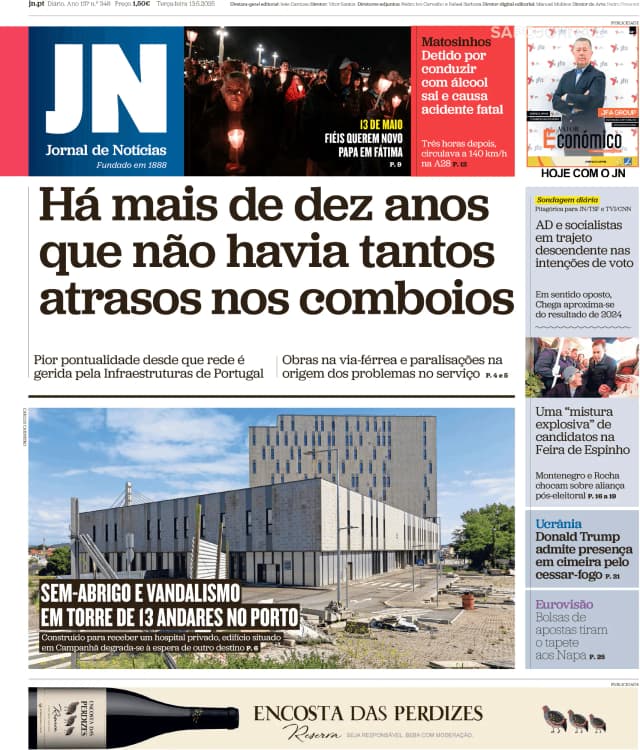 Capa jornal Jornal de Notícias 2025-05-13