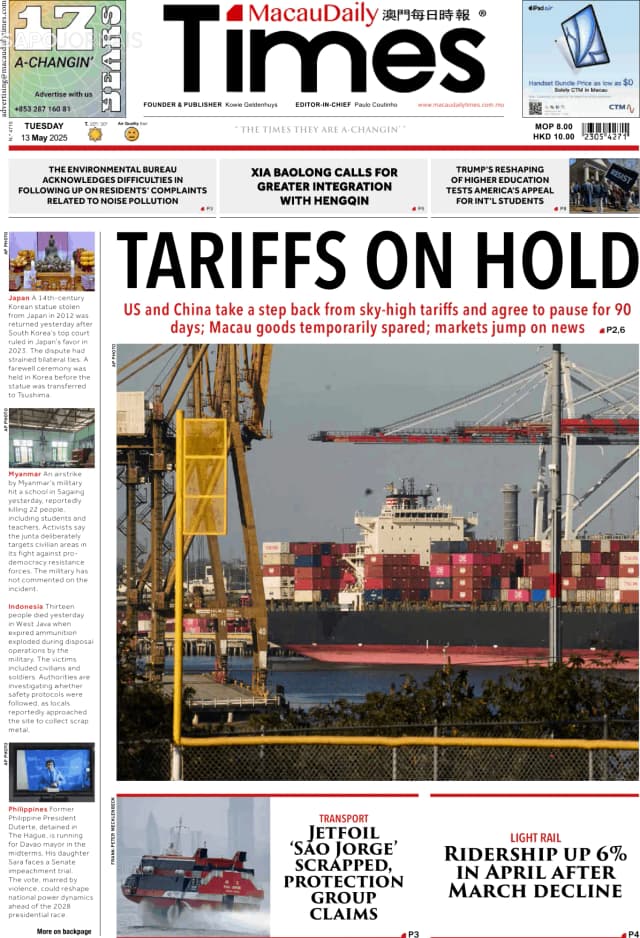 Capa jornal Macau Daily Times 2025-05-13