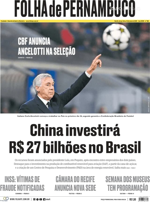 Capa jornal Folha de Pernambuco 2025-05-13