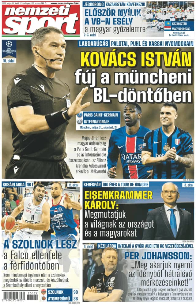 Capa jornal Nemzeti Sport 2025-05-13