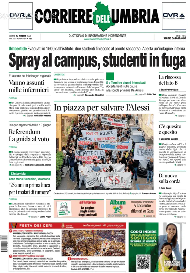 Capa jornal Corriere dell'Umbria 2025-05-13