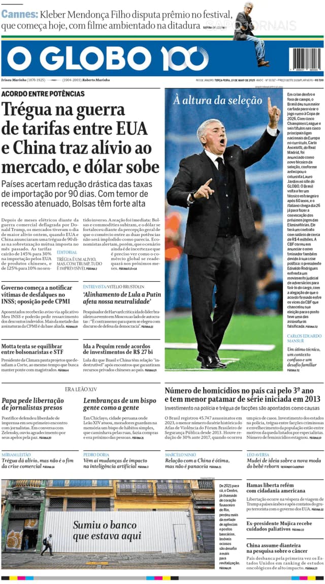 Capa jornal O Globo 2025-05-13